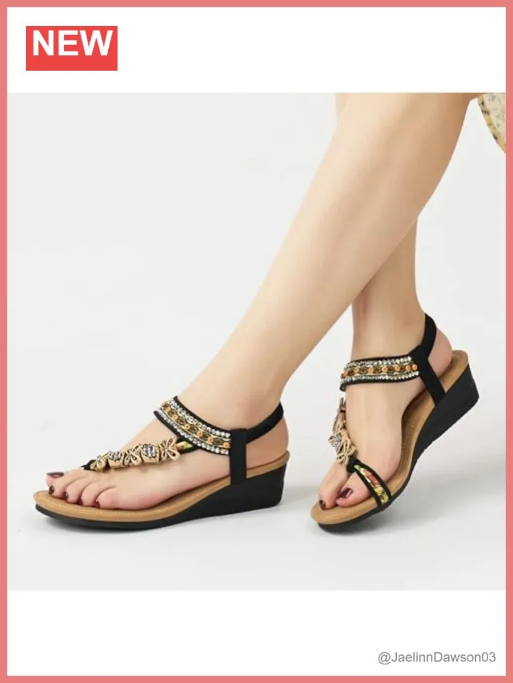 Women's Beaded Wedge Sandals with Ankle Strap, Non-Slip Sole, Breathable Insole